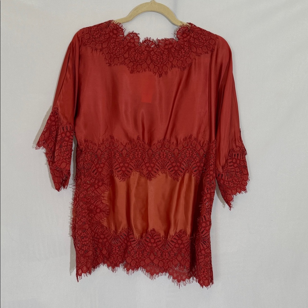 NWT Anthropologie Moulinette Soers Top Blouse Size M Lace Silky Rust Color - Picture 3 of 10